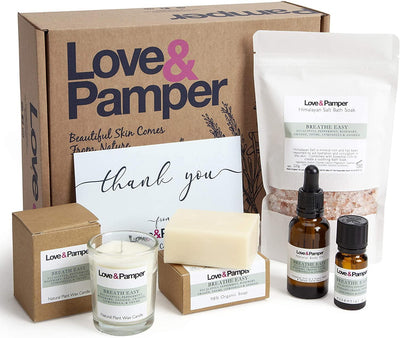 BREATHE EASY- SUSTAINABLE, Aromatherapy Pampering Gift Set For Women - Loveandpamper