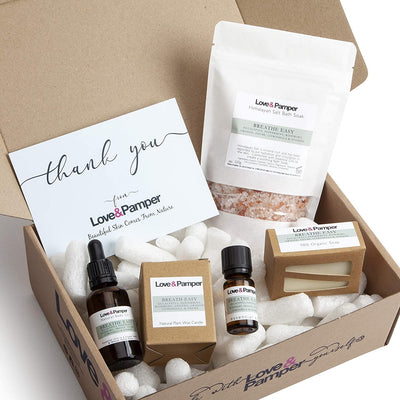 BREATHE EASY- SUSTAINABLE, Aromatherapy Pampering Gift Set For Women - Loveandpamper