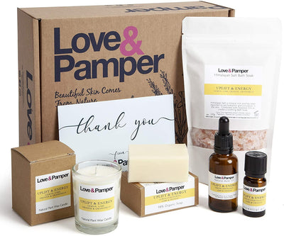 UPLIFT & ENERGY - SUSTAINABLE Aromatherapy Pampering Gift Set For Women - Loveandpamper