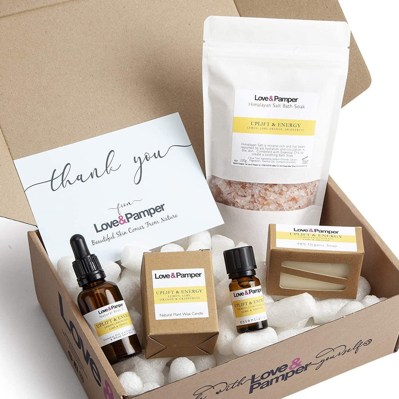 UPLIFT & ENERGY - SUSTAINABLE Aromatherapy Pampering Gift Set For Women - Loveandpamper